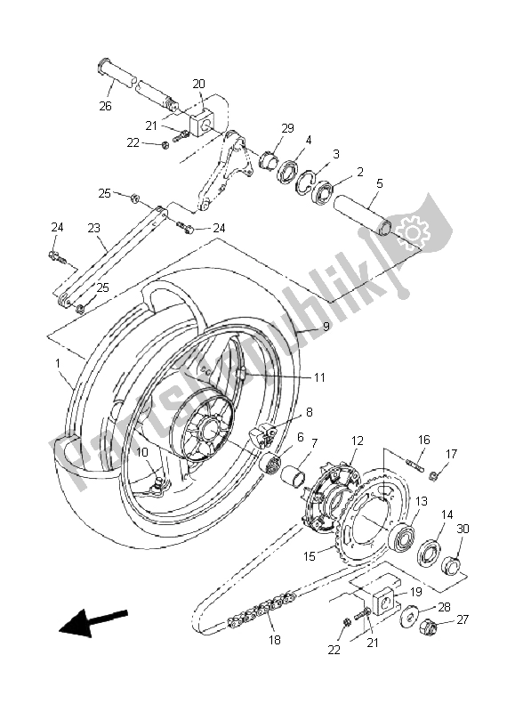 All parts for the Rear Wheel of the Yamaha XJR 1300 2008