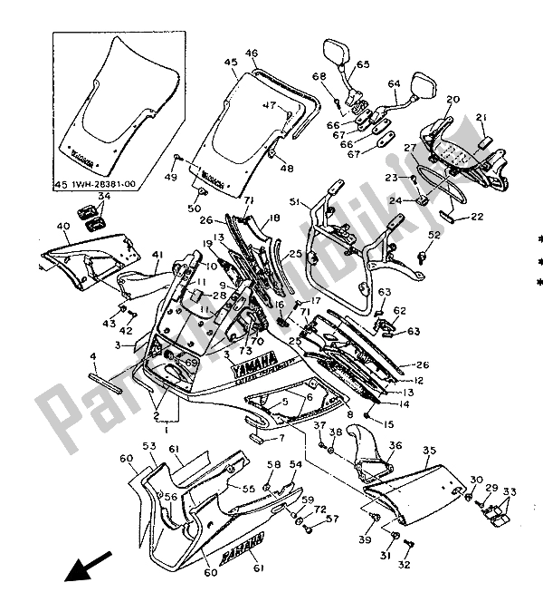 All parts for the Cowling 1 of the Yamaha FJ 1200 1986