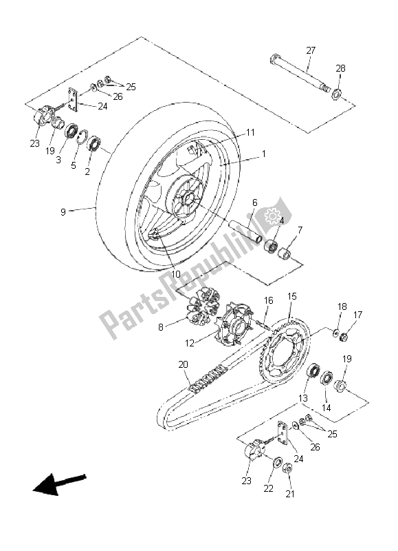 All parts for the Rear Wheel of the Yamaha FZ6 SS Fazer 600 2006