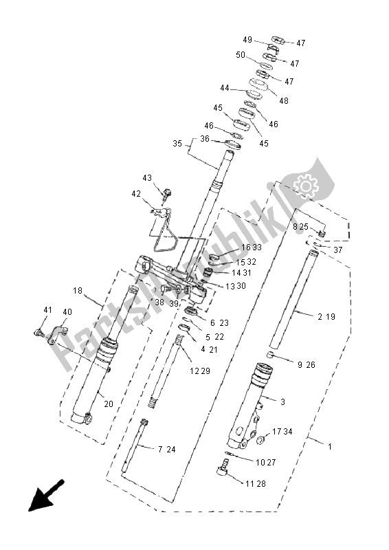 All parts for the Front Fork of the Yamaha YN 50F 4T Neos 2009