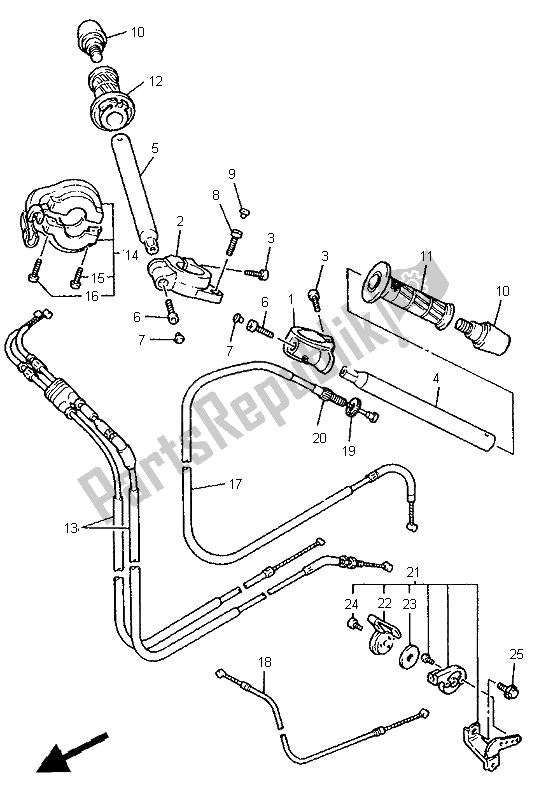 All parts for the Steering Handle & Cable of the Yamaha FZR 600R 1995