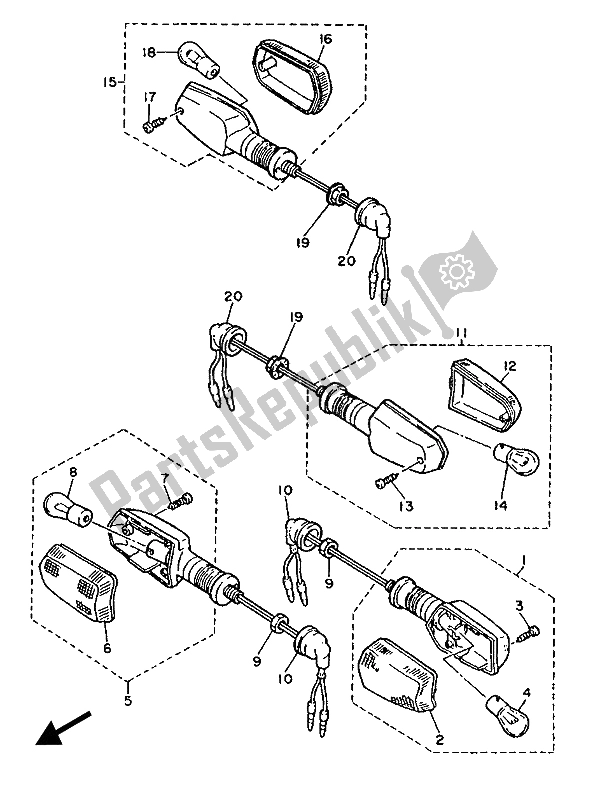 All parts for the Flasher Light of the Yamaha FZR 1000 1987