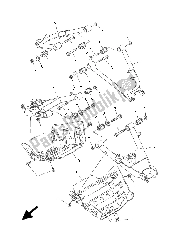 Alle onderdelen voor de Achterste Arm van de Yamaha YXR 700F Rhino 2009