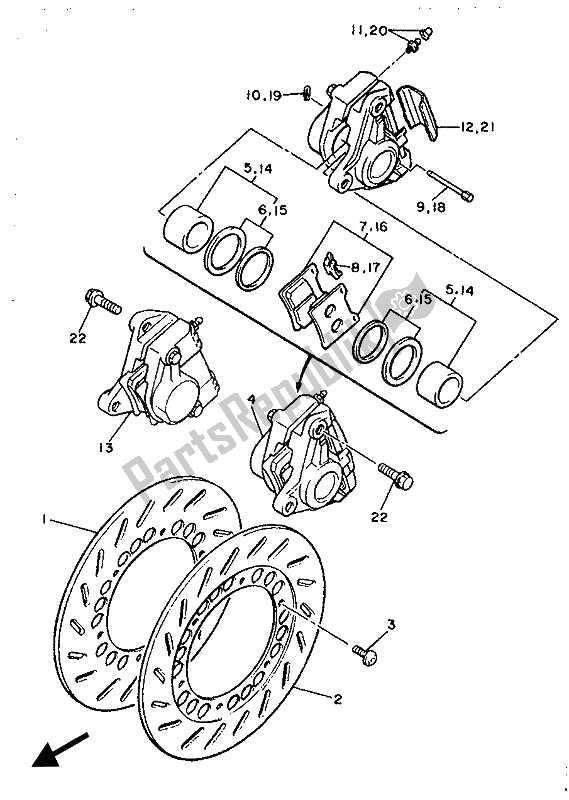 Tutte le parti per il Freno Anteriore E Pinza del Yamaha XJ 600 1989