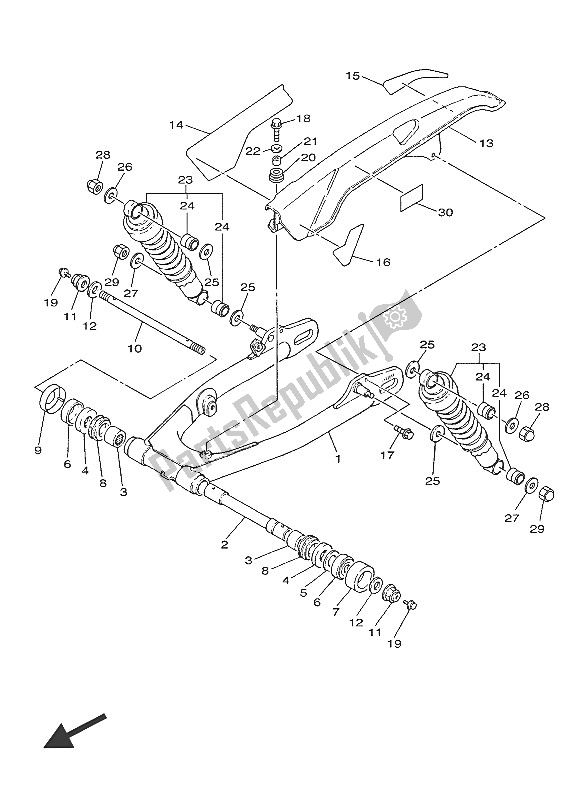 Tutte le parti per il Braccio Posteriore del Yamaha SR 400 2016