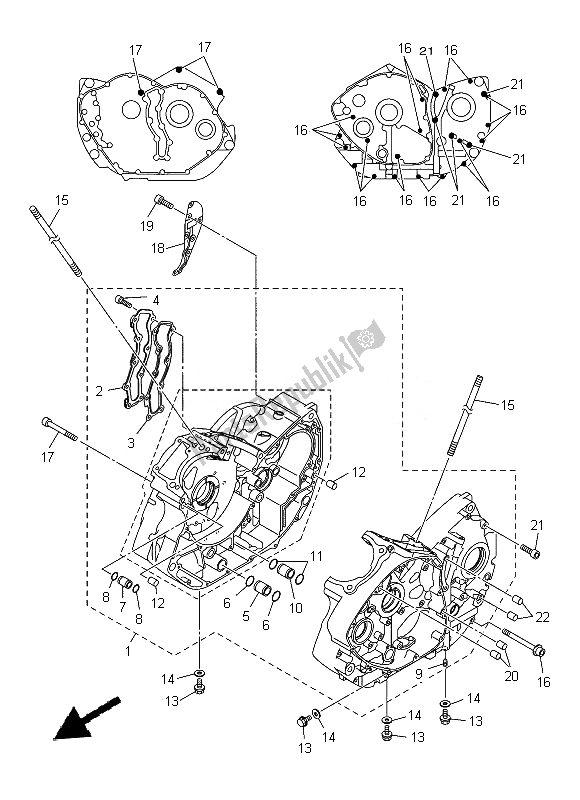 All parts for the Crankcase of the Yamaha XVS 1300A 2014