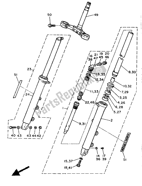 Tutte le parti per il Forcella Anteriore del Yamaha FZ 600 1988