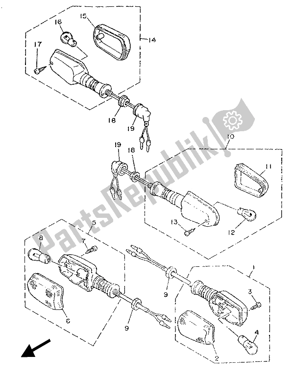 All parts for the Flasher Light of the Yamaha TZR 250 1989