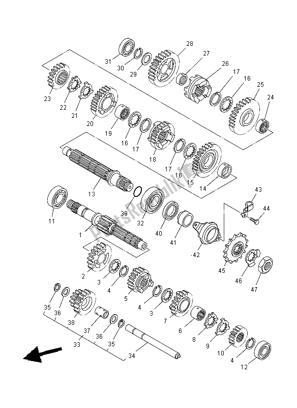 Alle onderdelen voor de Overdragen van de Yamaha YFM 700R 2012