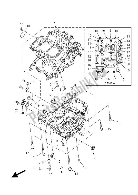 All parts for the Crankcase of the Yamaha MT-07 700 2015