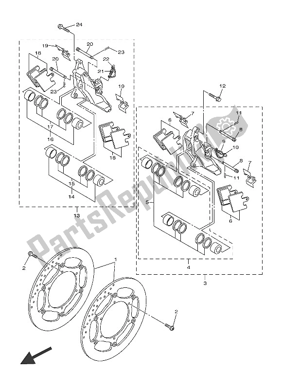 All parts for the Front Brake Caliper of the Yamaha FJR 1300A 2016