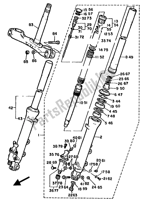 All parts for the Front Fork of the Yamaha FJ 1100 1985