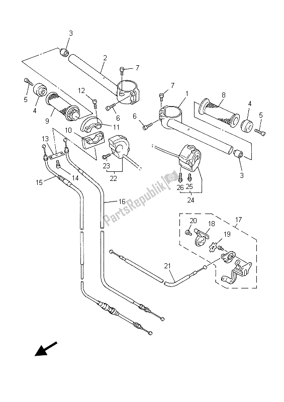 All parts for the Steering Handle & Cable of the Yamaha YZF R7 700 1999