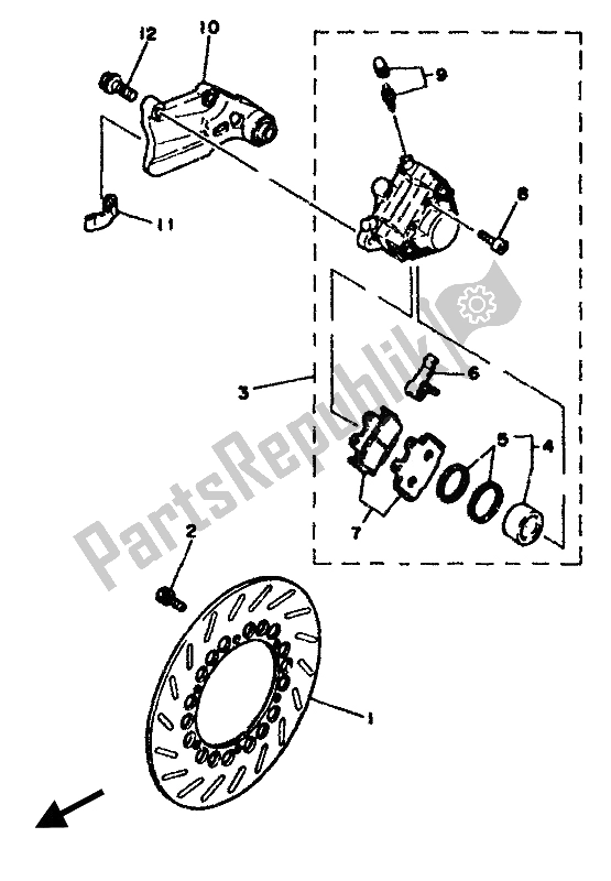 All parts for the Rear Brake Caliper of the Yamaha RD 350F 1985