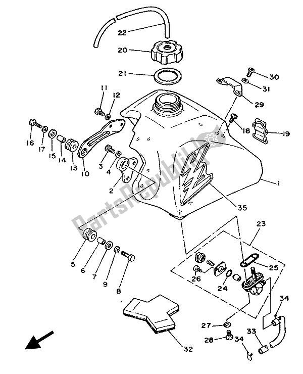 Alle onderdelen voor de Benzinetank van de Yamaha YZ 80 1989