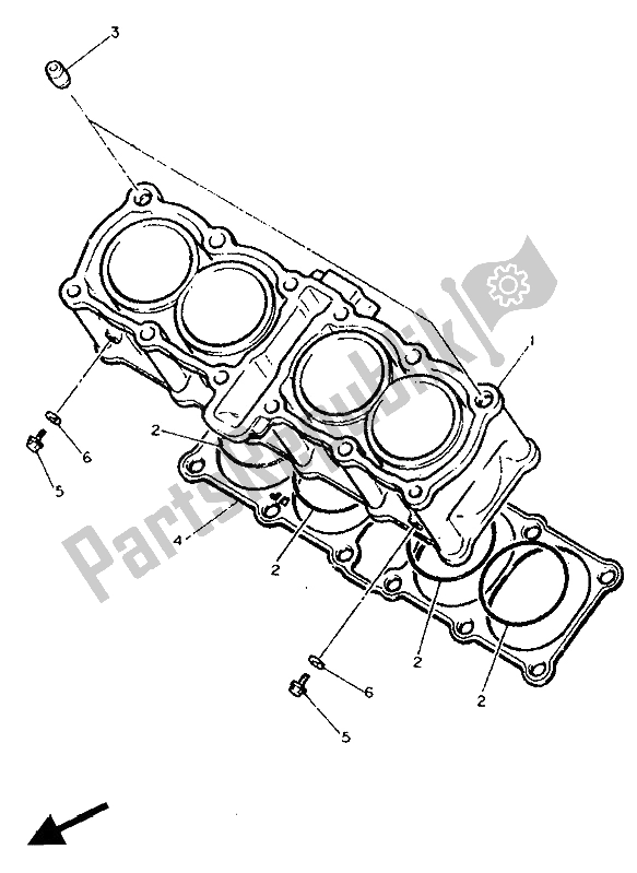 All parts for the Cylinder of the Yamaha FZR 600 Genesis 1991