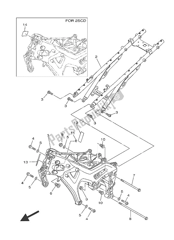 All parts for the Frame of the Yamaha MT 09 Tracer ABS 900 2016