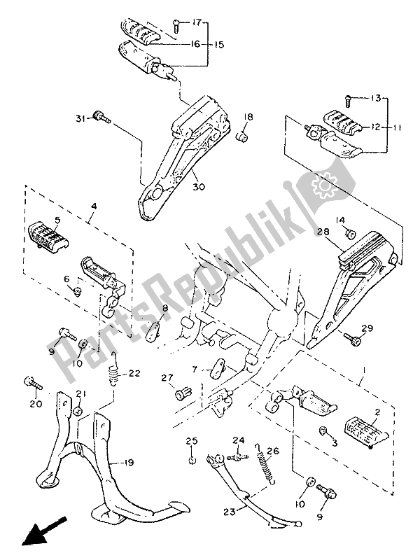 All parts for the Stand & Footrest of the Yamaha XJ 900F 1992