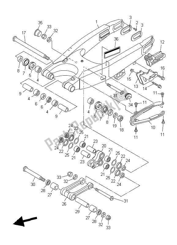 All parts for the Rear Arm of the Yamaha WR 450F 2009