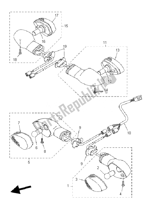 All parts for the Flasher Light of the Yamaha FZ6 NHG 600 2007