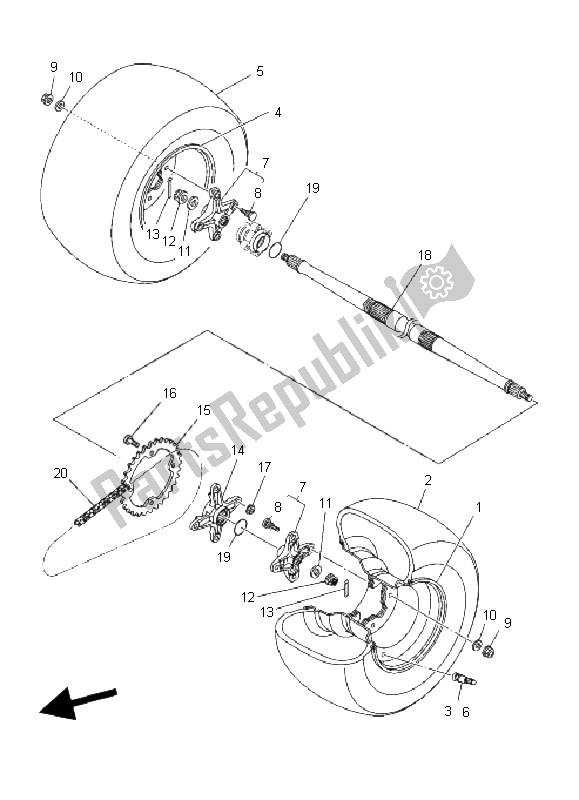 Toutes les pièces pour le Roue Arrière du Yamaha YFM 700R SE 2011