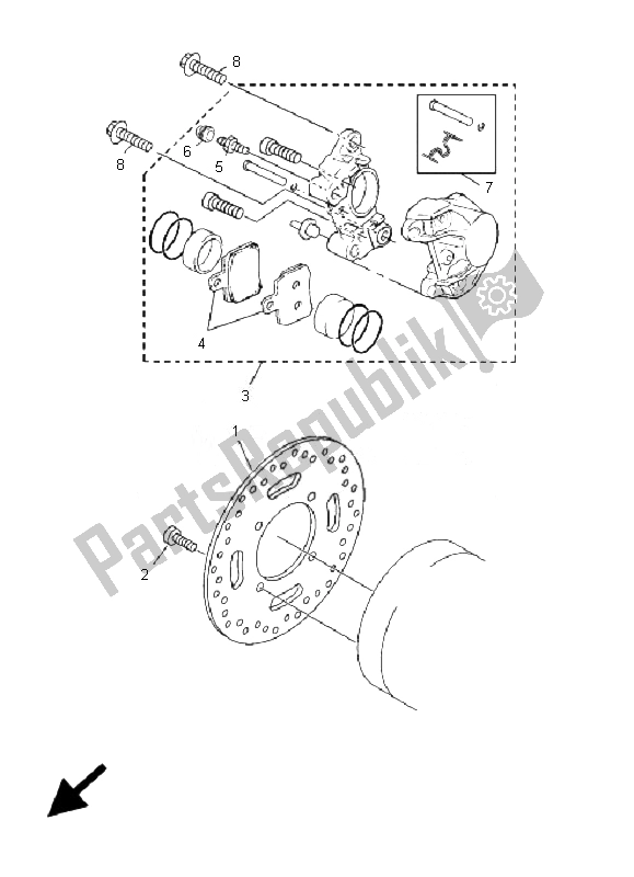 All parts for the Rear Brake Caliper of the Yamaha YP 125R X MAX 2007