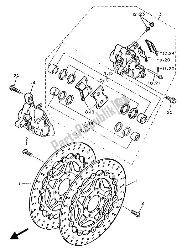 Toutes les pièces pour le Frein Avant Et étrier du Yamaha FZR 1000 1989