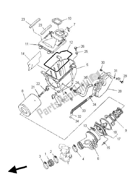 Alle onderdelen voor de Inname van de Yamaha YFZ 450 2007