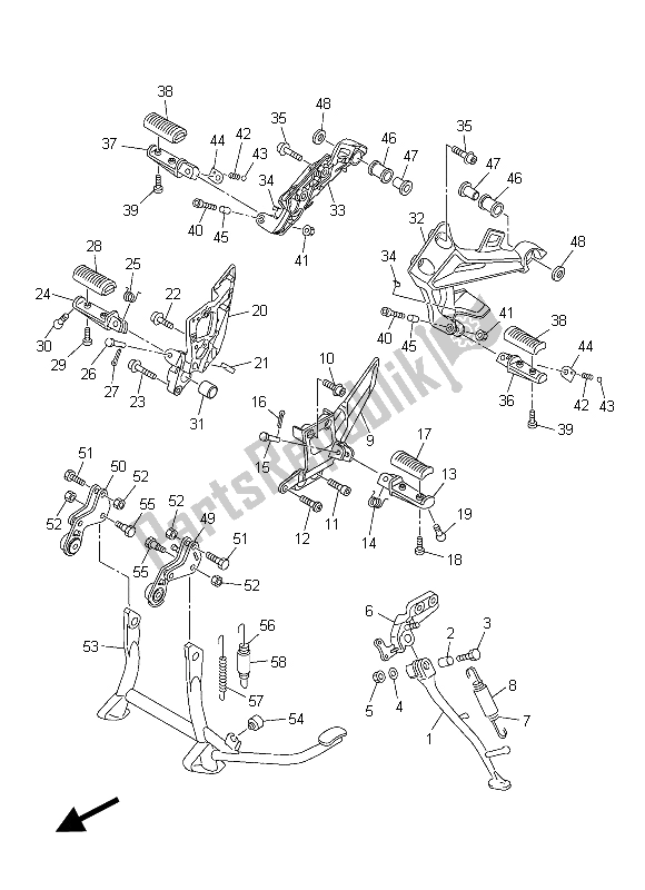 All parts for the Stand & Footrest of the Yamaha FJR 1300A 2015