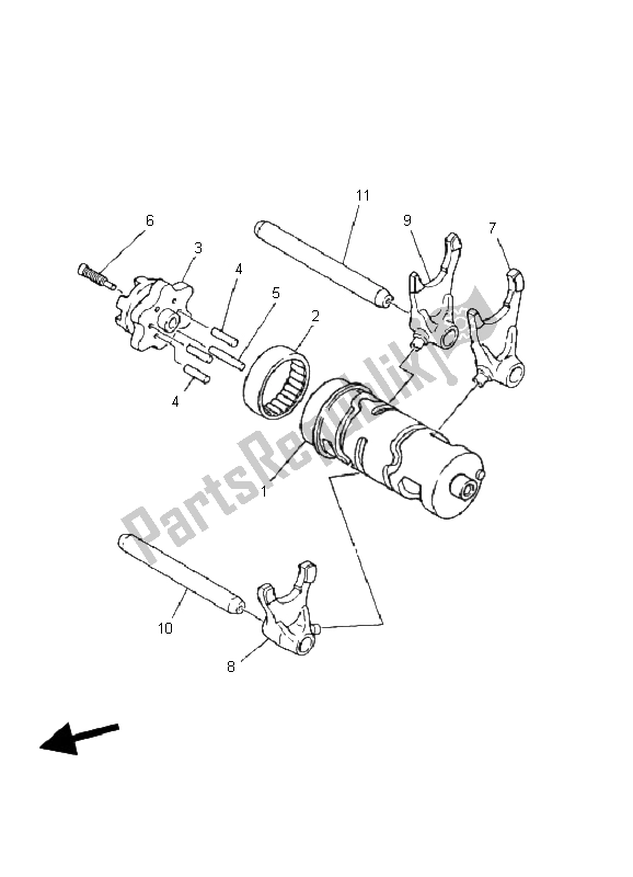 All parts for the Shift Cam & Fork of the Yamaha YFM 250 Bear Tracker 2X4 2003