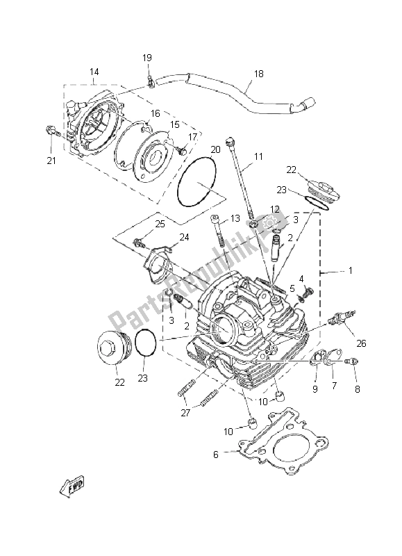 All parts for the Cylinder Head of the Yamaha YFM 250R 2011