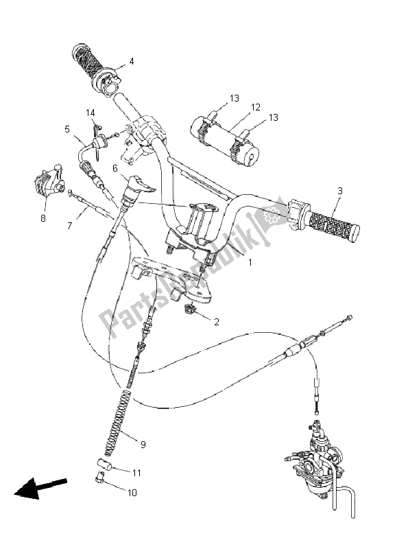 All parts for the Steering Hanlde & Cable of the Yamaha TT R 50E 2010