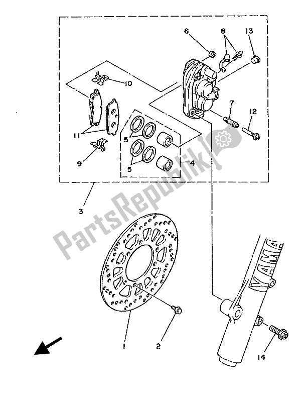 Todas as partes de Pinça De Freio Dianteiro do Yamaha YZ 490 1987