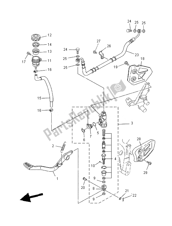 Alle onderdelen voor de Achterste Hoofdcilinder van de Yamaha XT 660R 2007