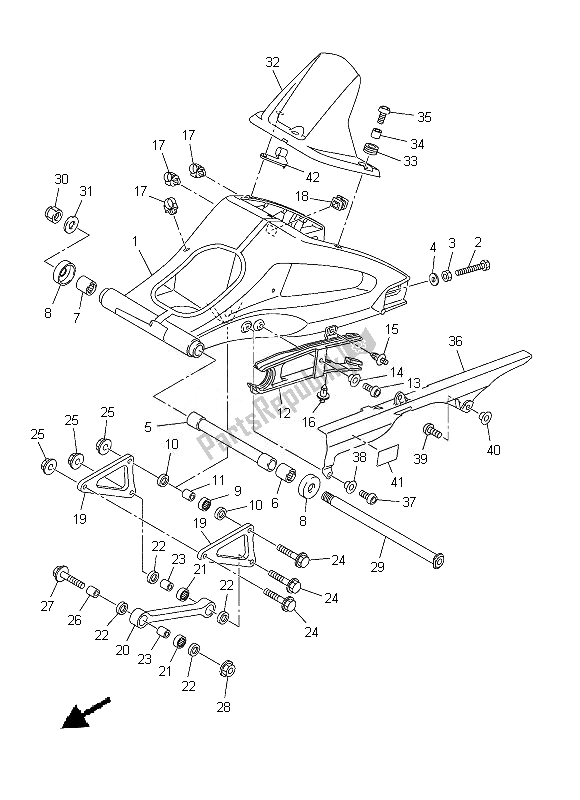 All parts for the Rear Arm of the Yamaha FZ8 NA 800 2013