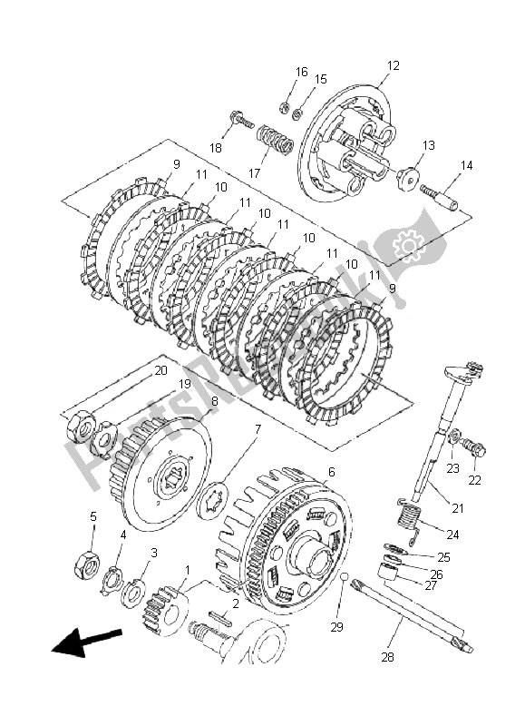 All parts for the Clutch of the Yamaha YFM 250R 2010