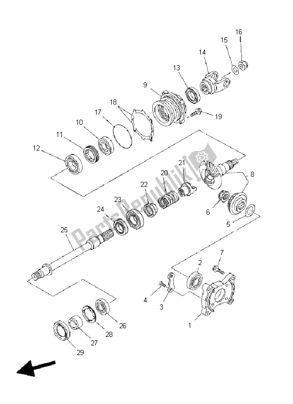 All parts for the Middle Drive Gear of the Yamaha YFM 350F Grizzly 4X4 2011