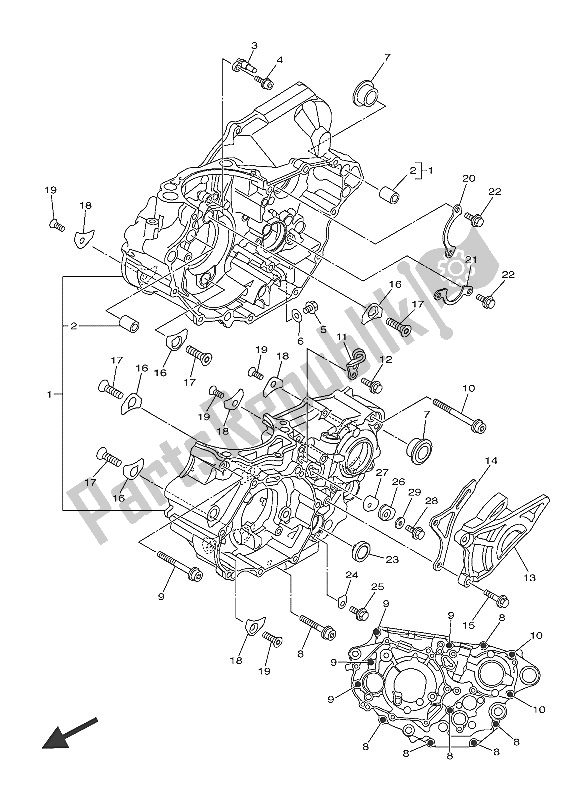 All parts for the Crankcase of the Yamaha YZ 450F 60 TH Anniversary 2016