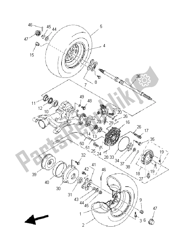 All parts for the Rear Wheel of the Yamaha YFM 350X Wolverine 2X4 2008