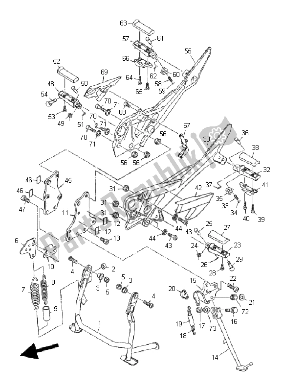 All parts for the Stand & Footrest of the Yamaha XJ6 FA 600 2011