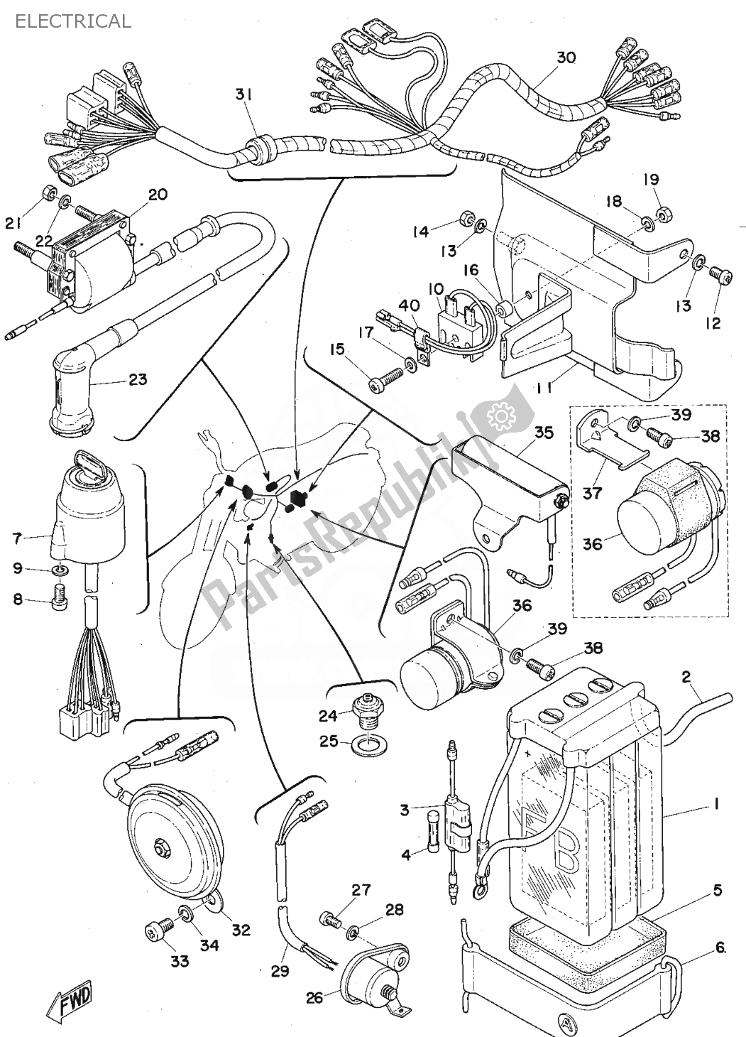 Tutte le parti per il Elettrico del Yamaha FS1 1975