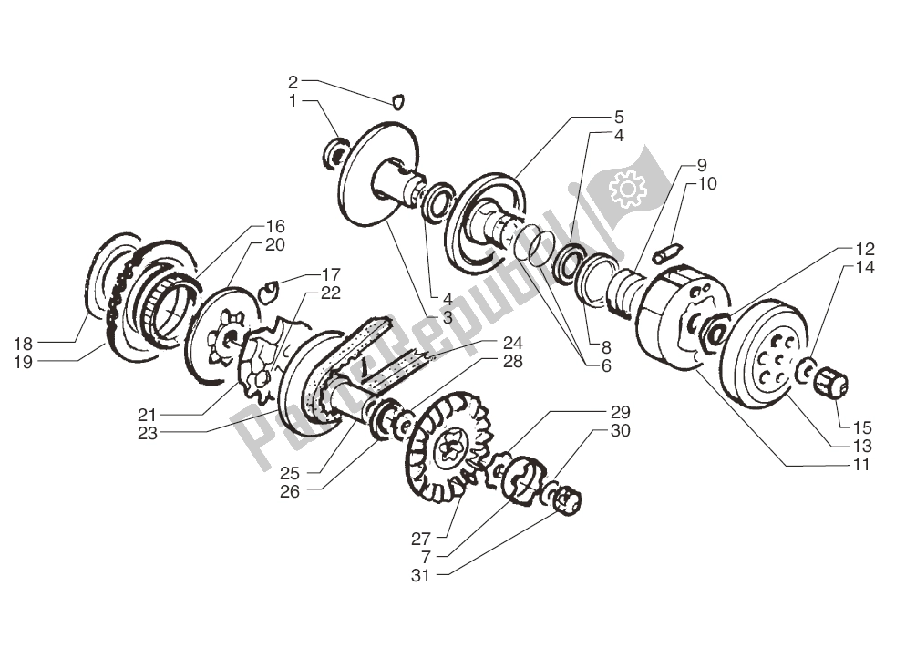 All parts for the Variateur of the Yamaha JOG R AC 50 2000 - 2010