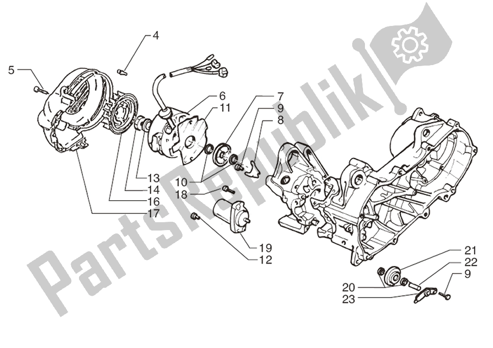 Alle onderdelen voor de Vliegwiel/ontsteking van de Yamaha JOG R AC 50 2000 - 2010