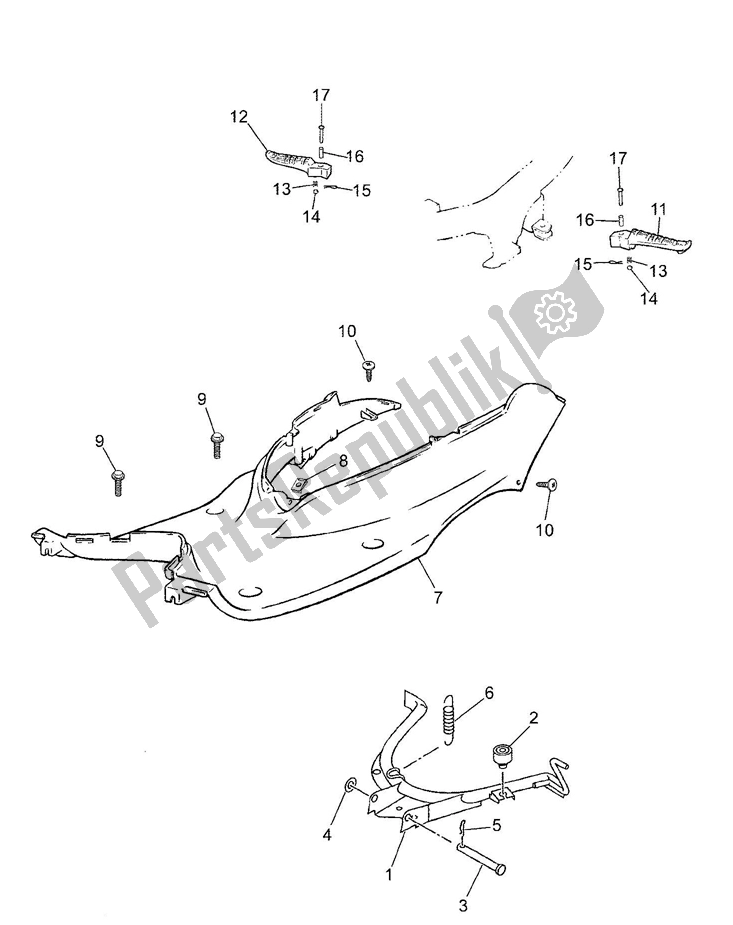 All parts for the Footboard of the Yamaha JOG R AC 50 2000 - 2010