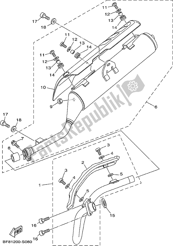 Alle onderdelen voor de Uitlaat van de Yamaha AG 125 2017