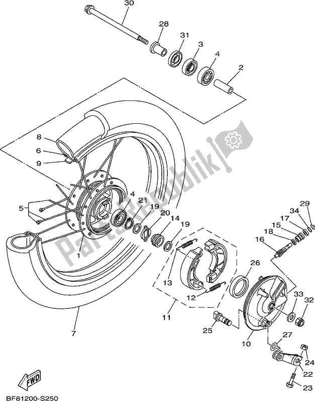 All parts for the Front Wheel of the Yamaha AG 125 2017