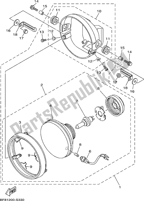 All parts for the Headlight of the Yamaha AG 125 2017