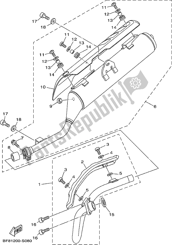 Alle onderdelen voor de Uitlaat van de Yamaha AG 125 2018