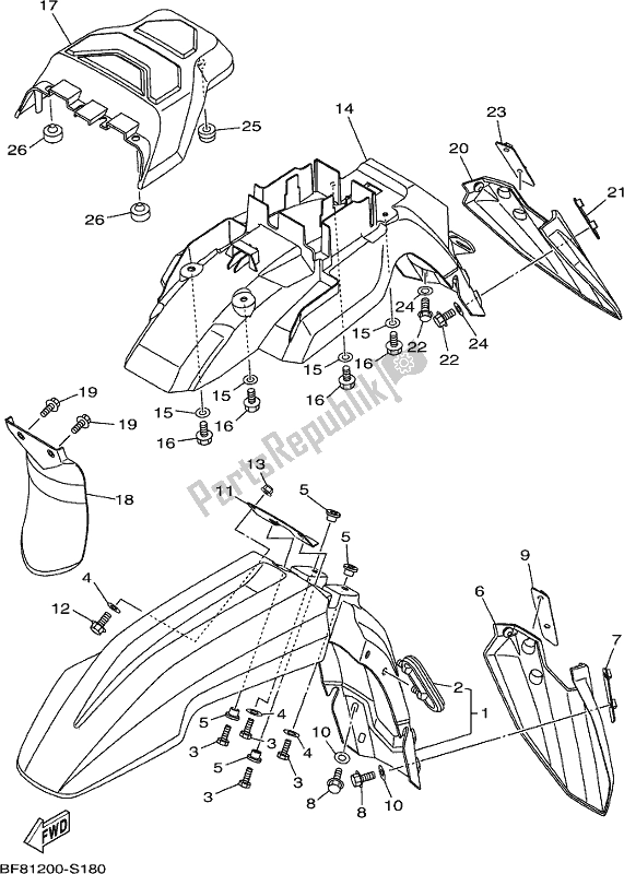 All parts for the Fender of the Yamaha AG 125 2018