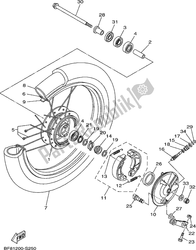 All parts for the Front Wheel of the Yamaha AG 125 2018